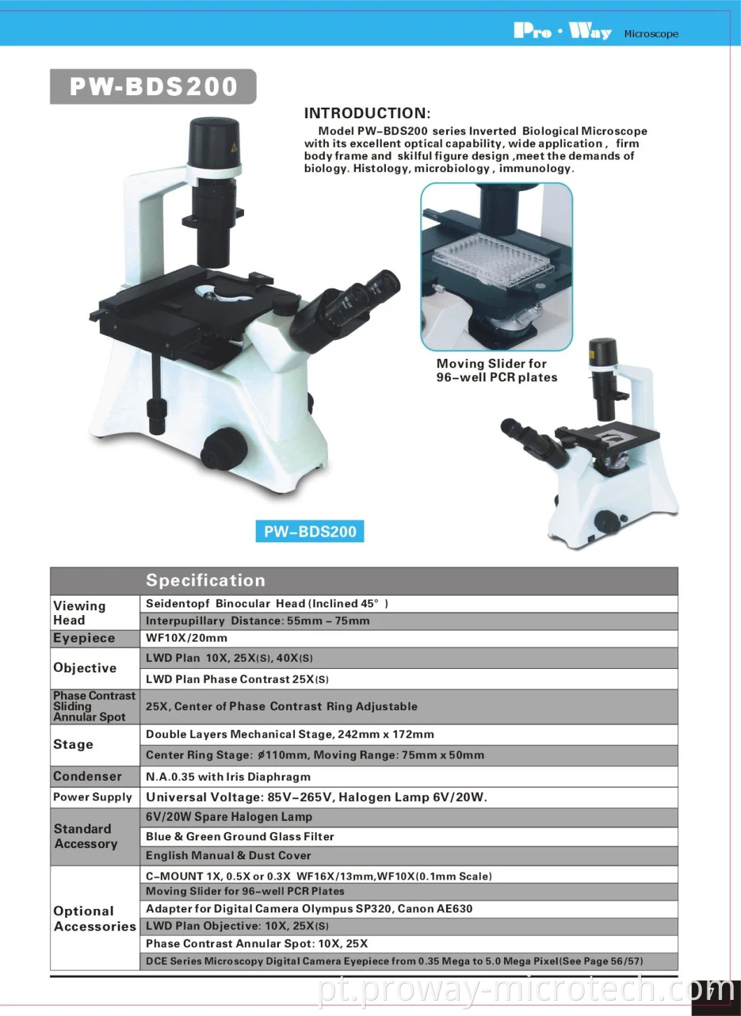 Microscópio Biológico Invertido Profissional (PW-BDS200)